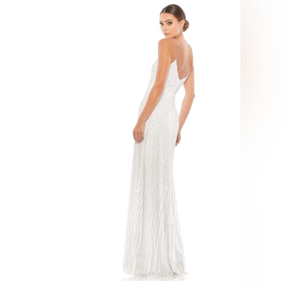NWT Mac‎ Duggal, Sequin Spaghetti Strap Gown, Pearl, Size 8 -$498 - Picture 3 of 15